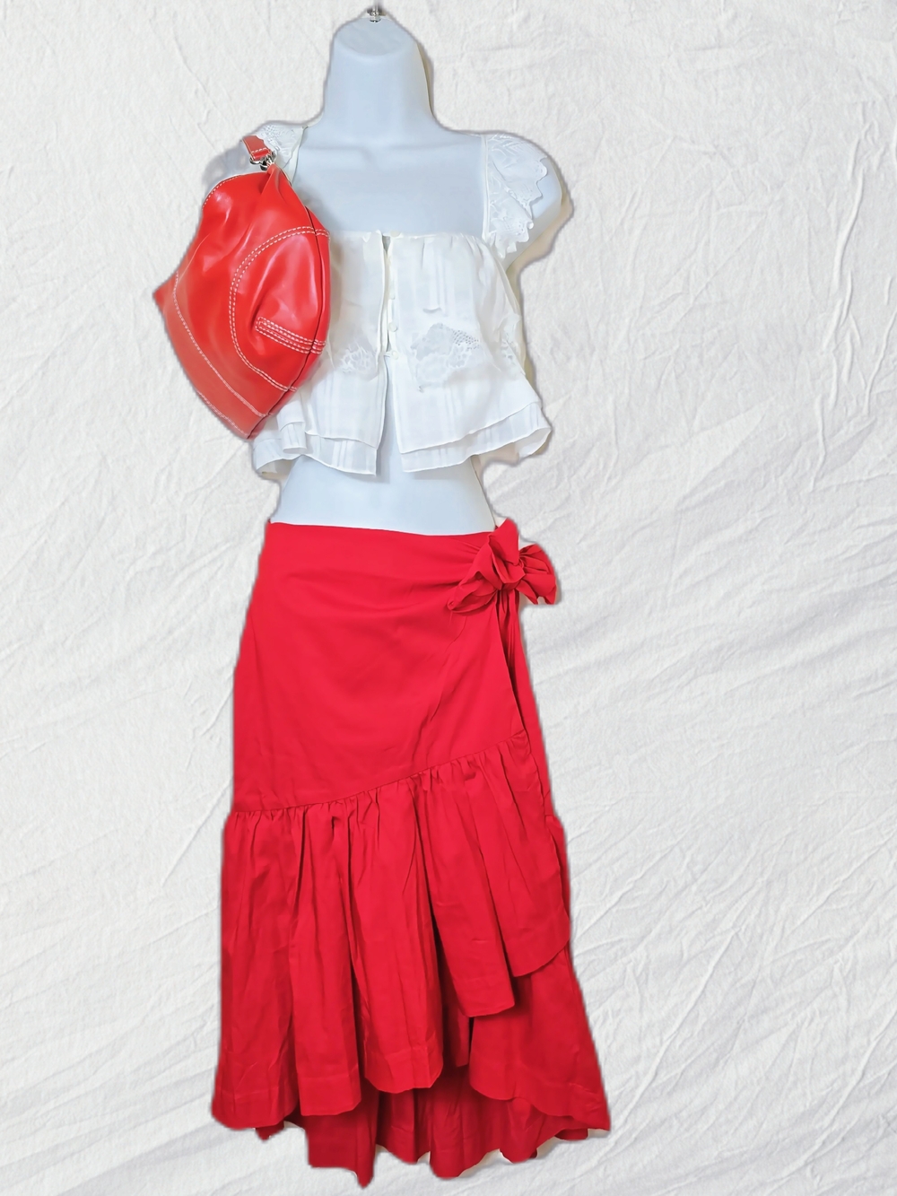 Banana Republic Ruffle Wrap Maxi Skirt with Side Bow Ultra RED -NWT Size 2